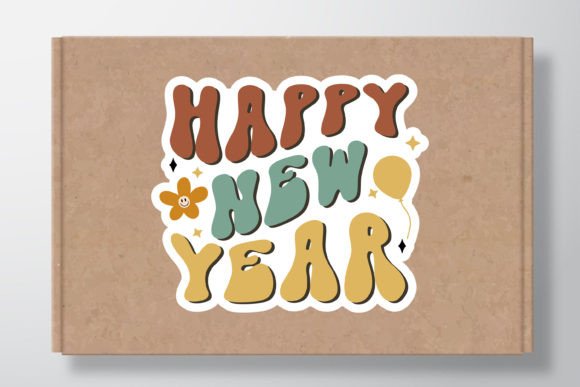 Boho Groovy Happy New Year SVG Stickers for Crafts and Graphics